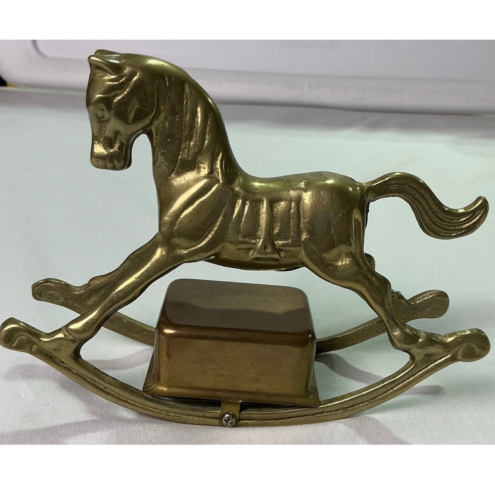 Vintage Brass Rocking Horse Music Box Tested Works Plays My Name Is Michael